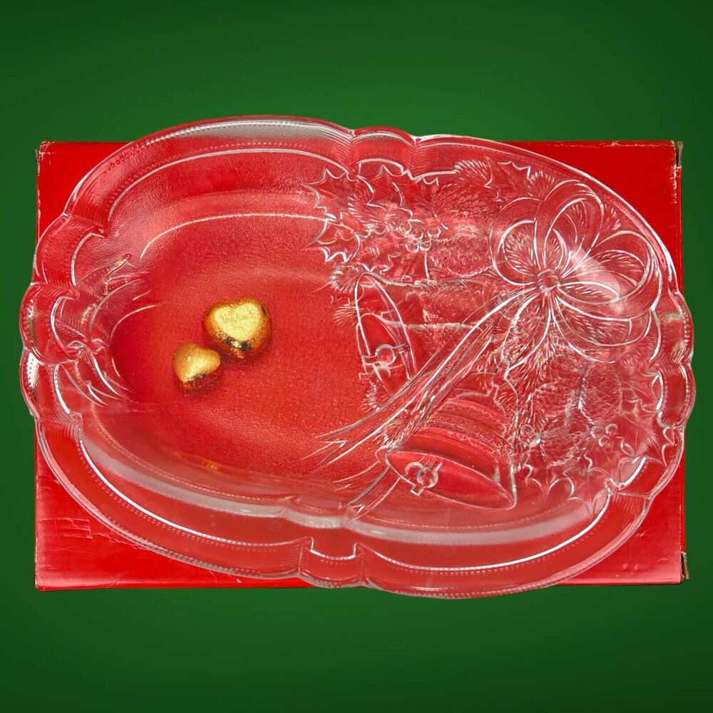 NIB MIKASA Vintage Crystal Holiday Bells Plate Serving Decor Dish 10 1/4"